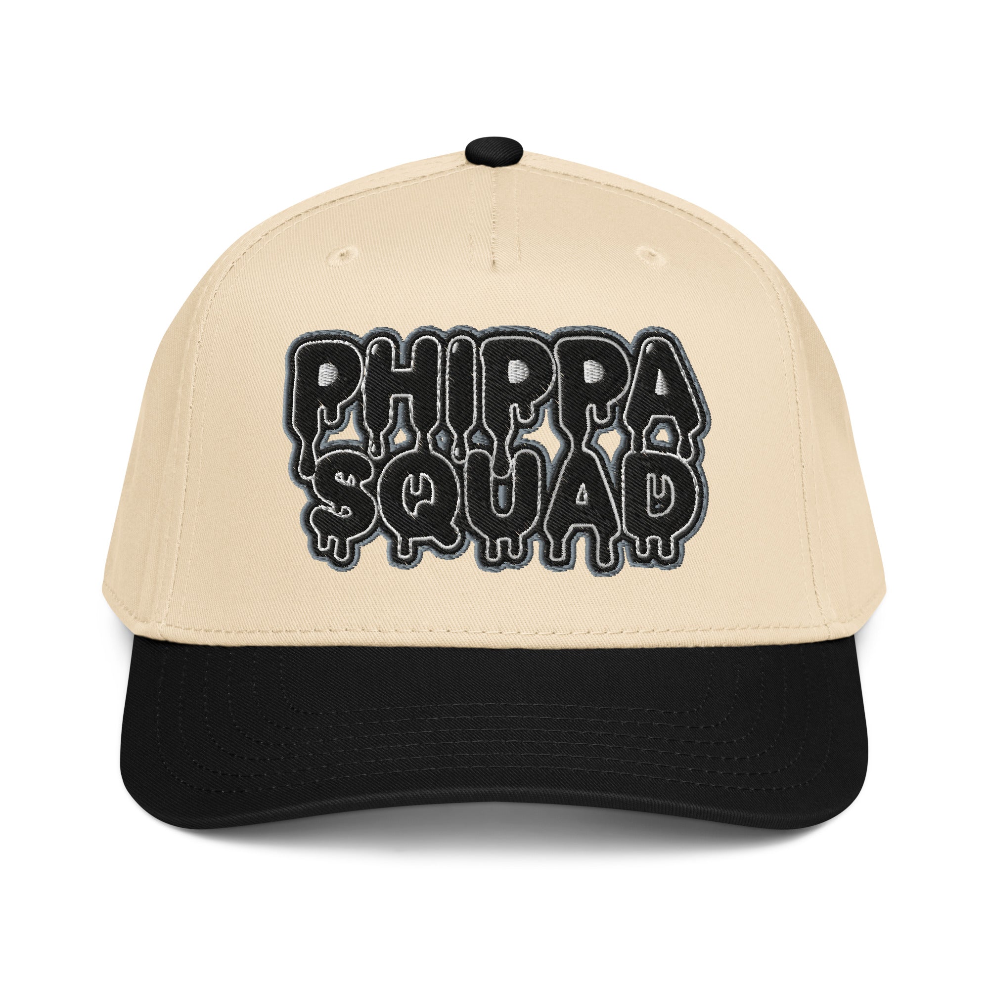 Black Phippa Squad 5-panel snapback cap, adjustable hip hop streetwear hat