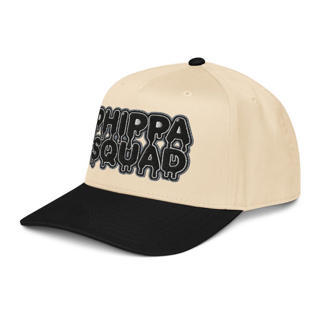 Black Phippa Squad snapback cap back view, adjustable closure streetwear hat