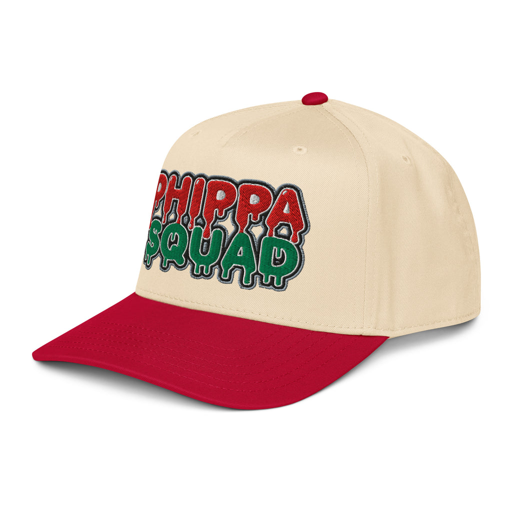 Red Phippa Squad snapback cap back view, adjustable closure streetwear hat