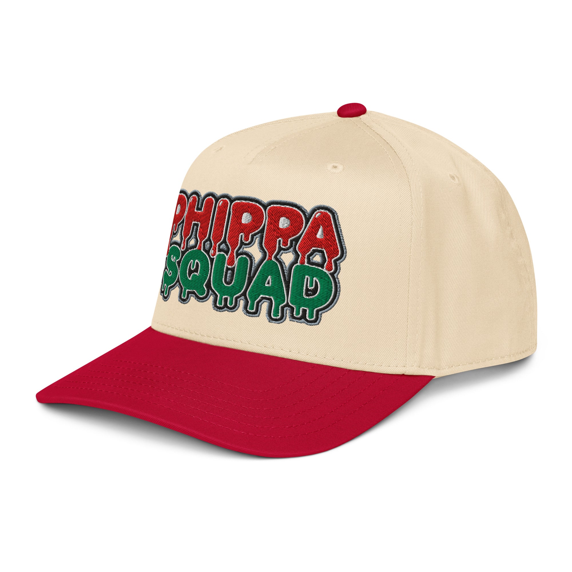 Red Phippa Squad snapback cap back view, adjustable closure streetwear hat