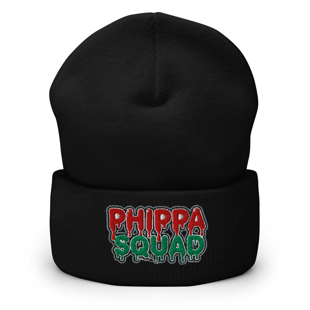 Black Phippa Squad cuffed beanie, unisex streetwear winter accessory