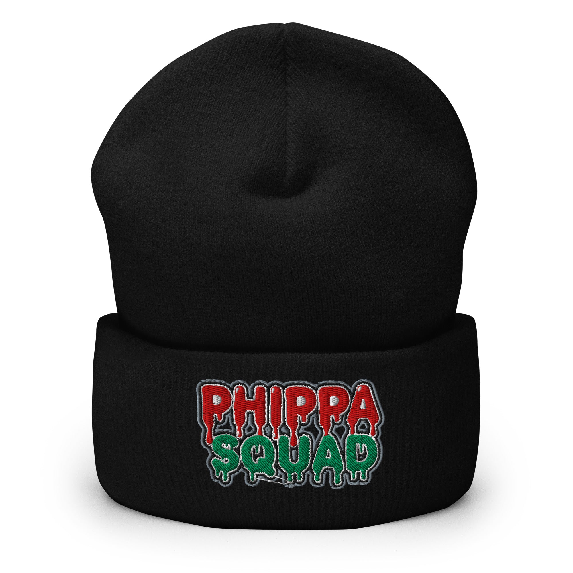 Black Phippa Squad cuffed beanie, unisex streetwear winter accessory