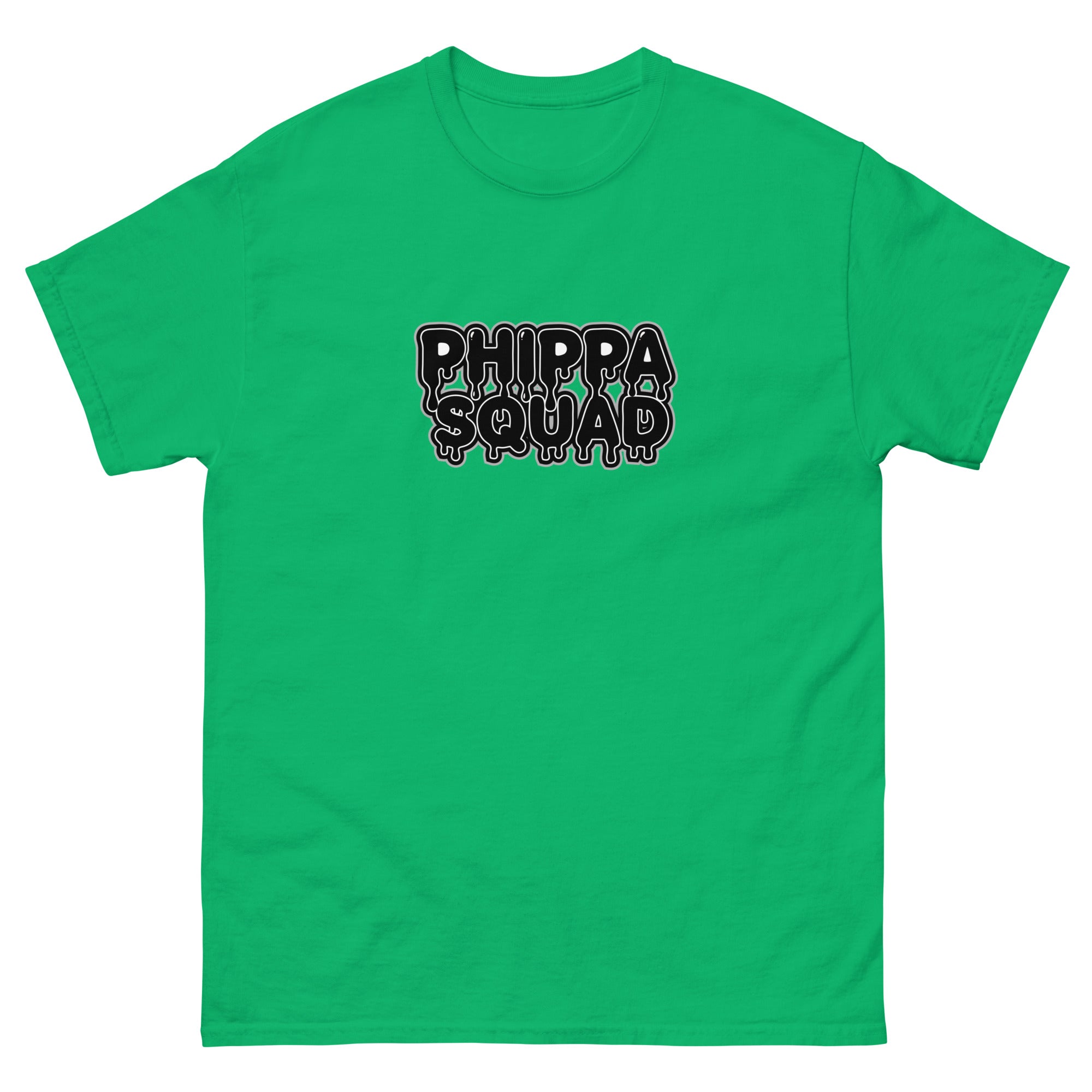 Irish Green Phippa Squad classic unisex tee front view, 100% cotton hip hop streetwear