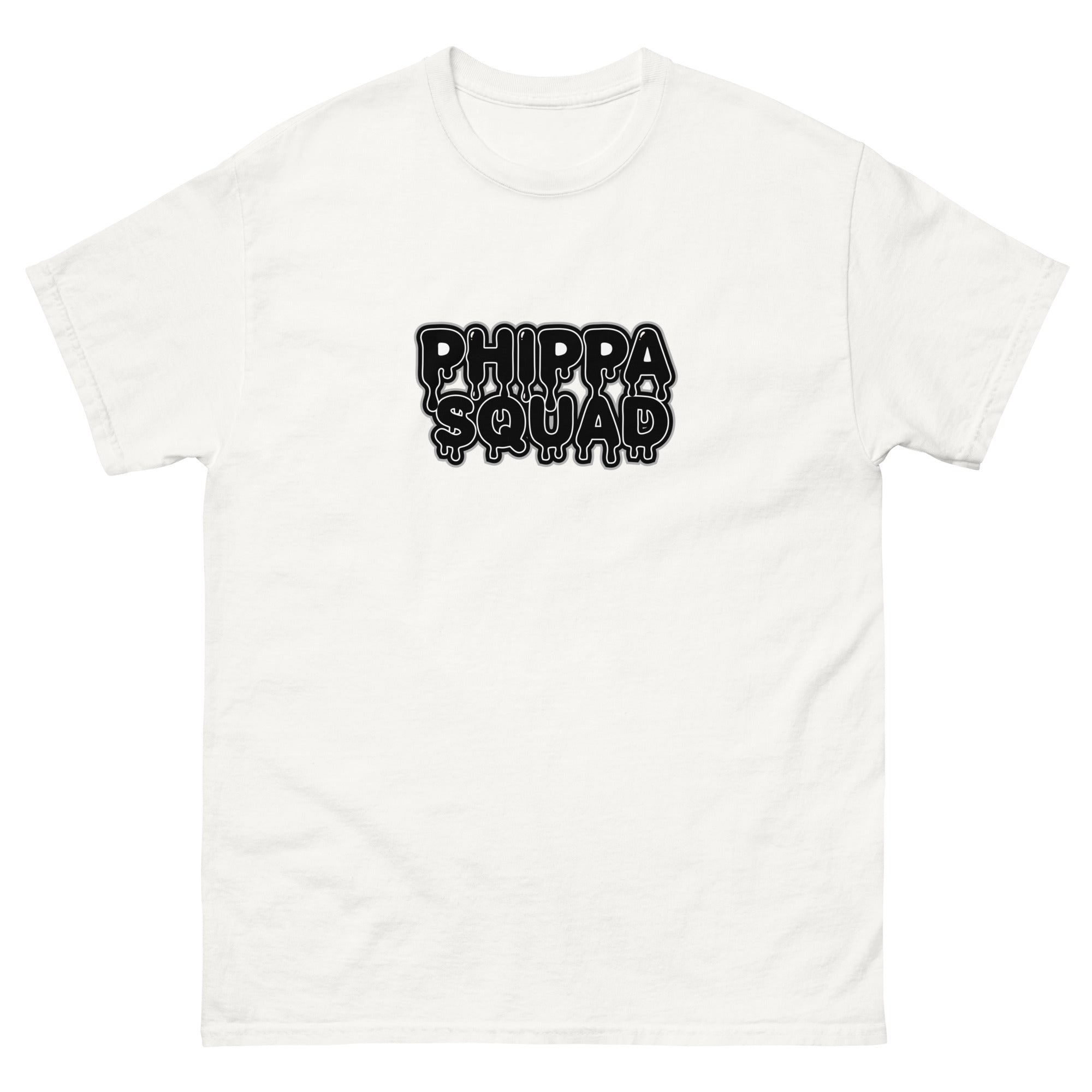 White Phippa Squad classic unisex tee front view, 100% cotton hip hop streetwear