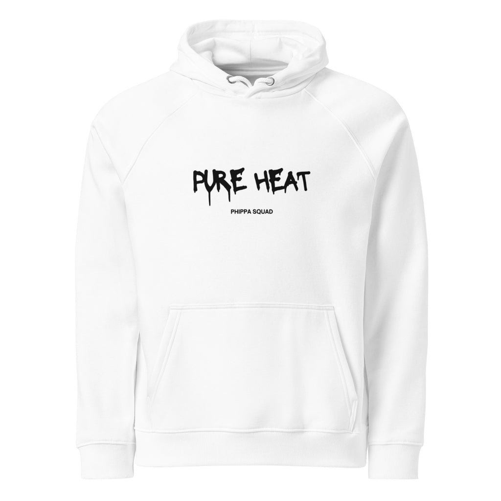 Phippa Squad white eco raglan hoodie front view, unisex streetwear
