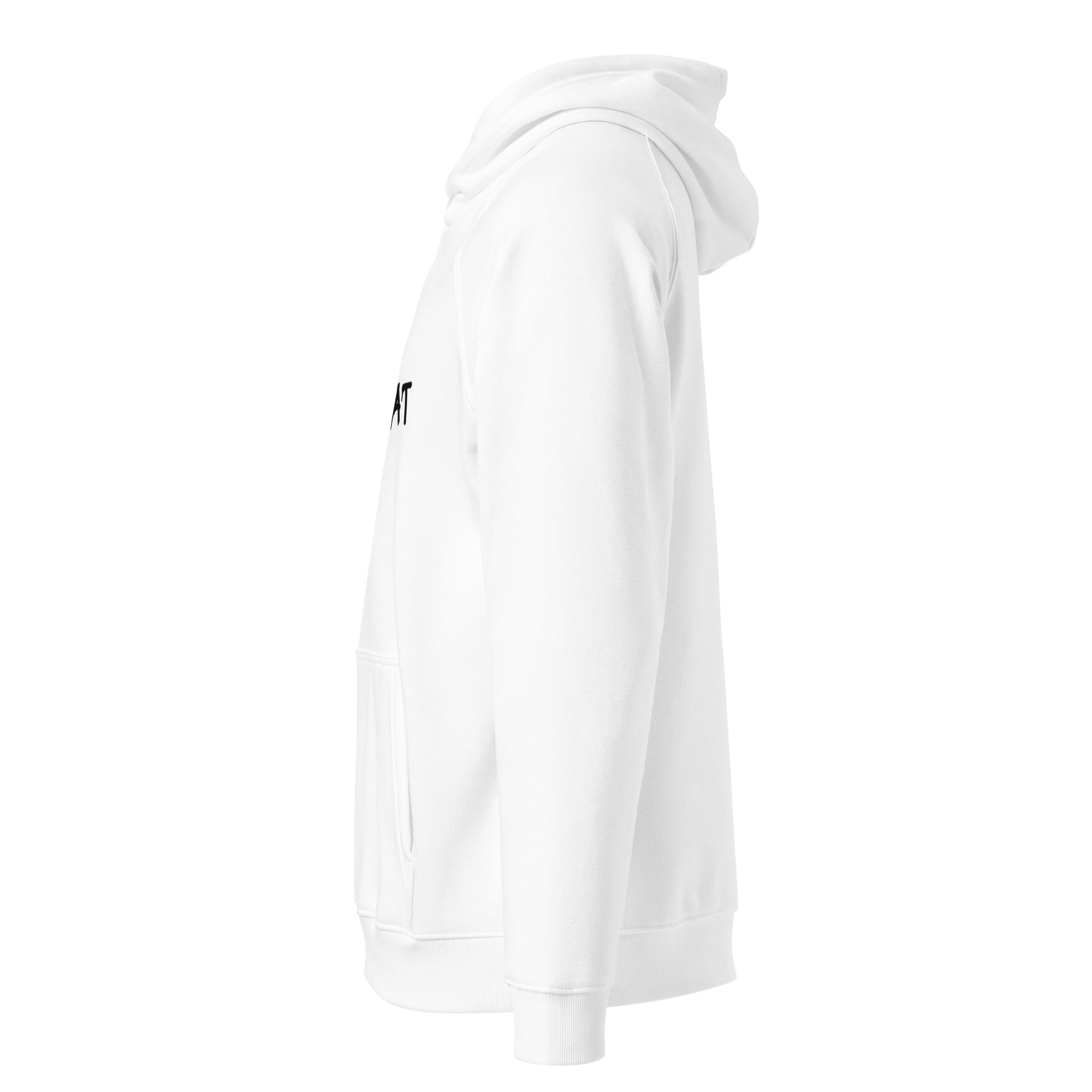 Phippa Squad white eco raglan hoodie back view, unisex streetwear