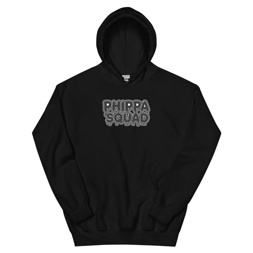 Black Phippa Squad classic unisex hoodie front view, hip hop streetwear