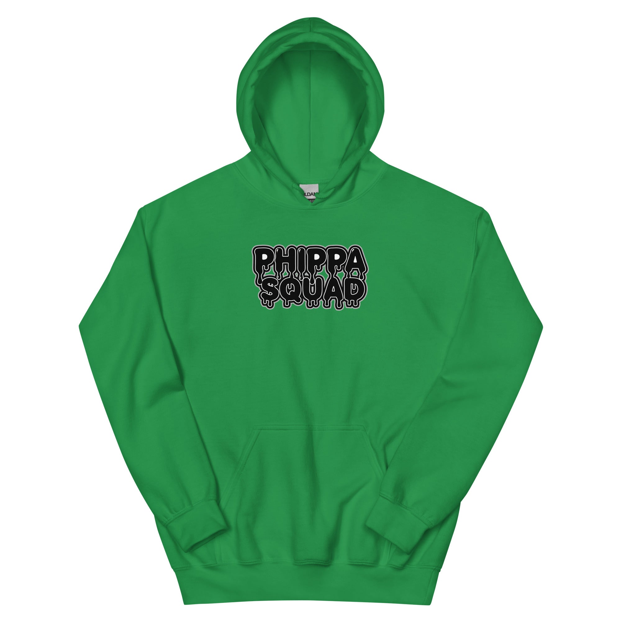 Irish Green Phippa Squad classic unisex hoodie front view, hip hop streetwear