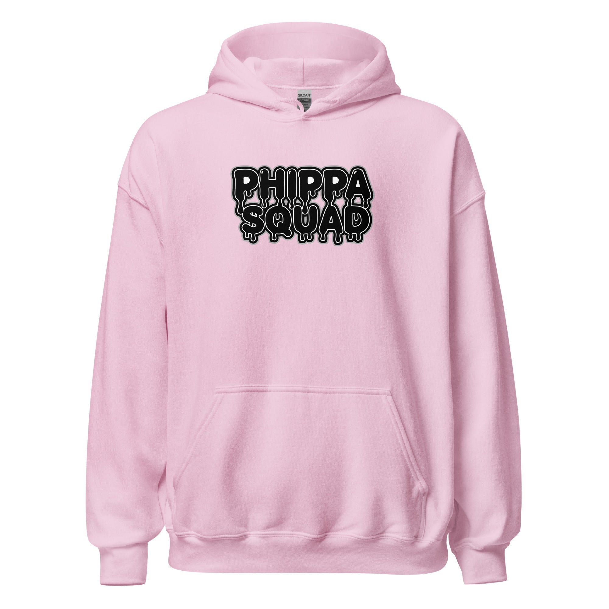 Light Pink Phippa Squad classic unisex hoodie front view, hip hop streetwear