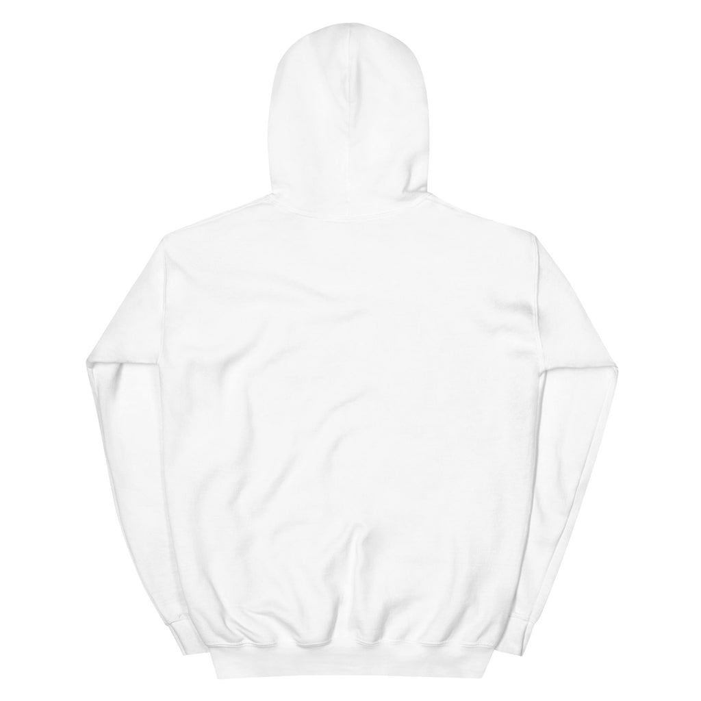 White Phippa Squad classic hoodie back view, unisex hip hop streetwear