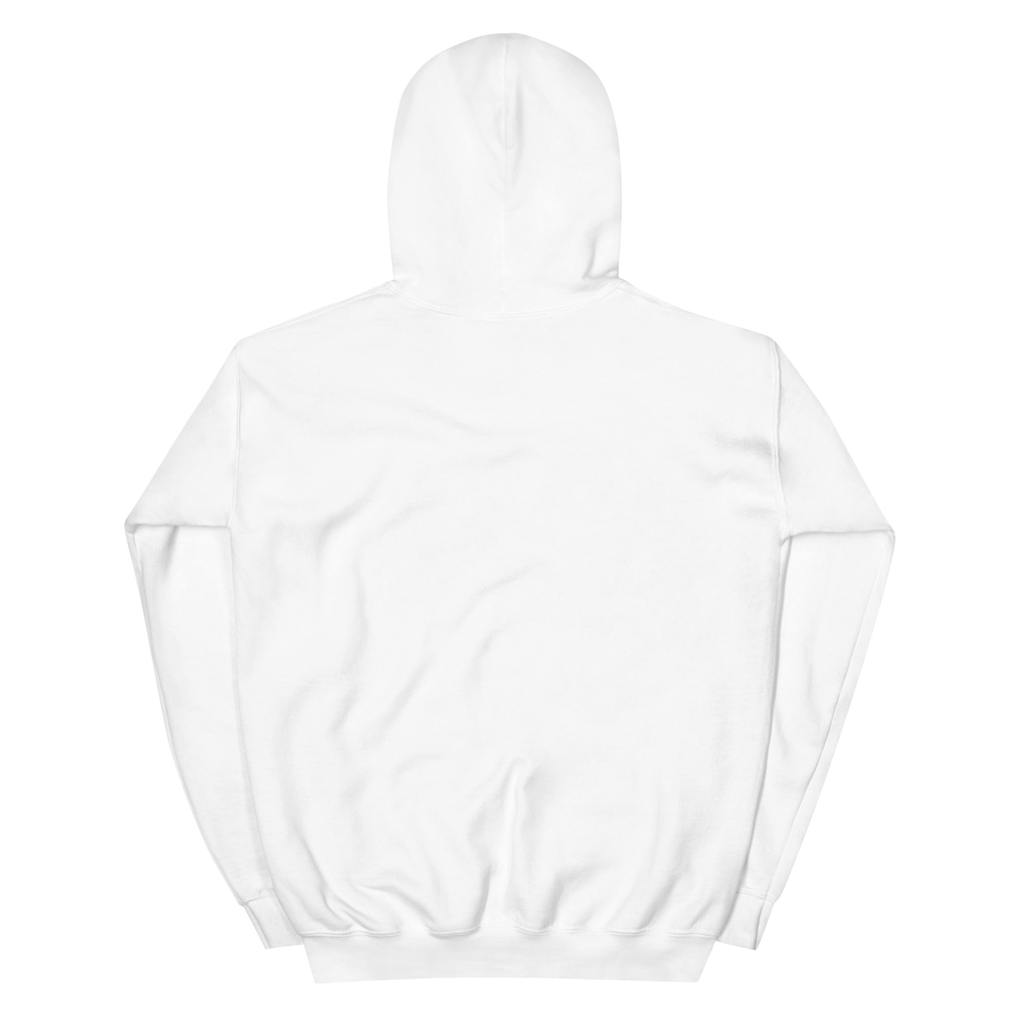 White Phippa Squad classic hoodie back view, unisex hip hop streetwear